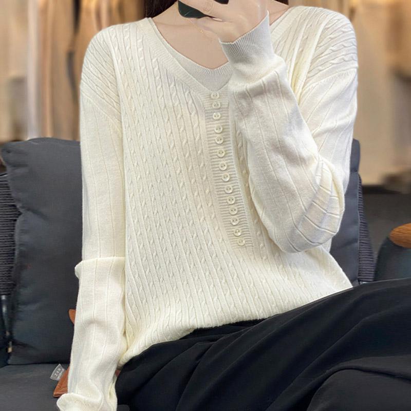 Women Sweaters Pullovers 2025 Autumn Winter Long Sleeve V-Neck Black Knitted Sweater Women Tops Pullover JJ137
