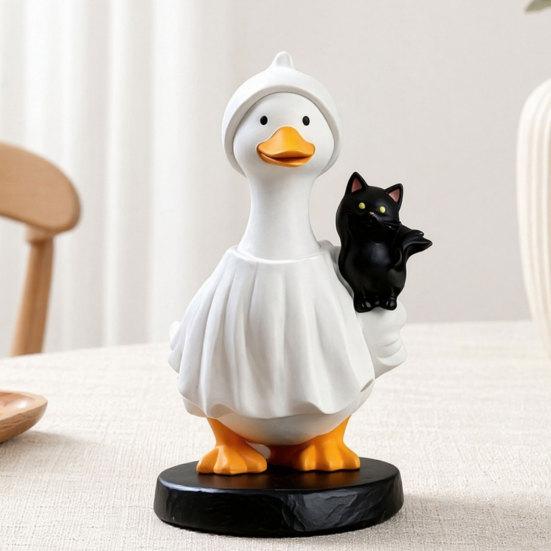 DYS Halloween Goose Figurine, Witch Hat Resin Ornament, Cute Ghost Statue for Tabletop Mantel Shelf Holiday Decoration