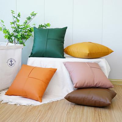 Solid PU Leather Pillow Covers Minimalist Patchwork Cushion Covers Sofa Throw Pillow Cover with Zipper Lumbar Support Backrest
