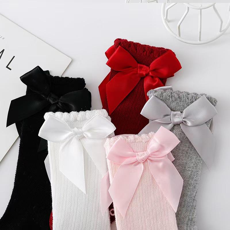 Red Bow Tie Knee High Tube Socks Girls' Christmas Stockings Infants Toddlers Soft Cotton Children Non Slip Floor Socks Baby Gift