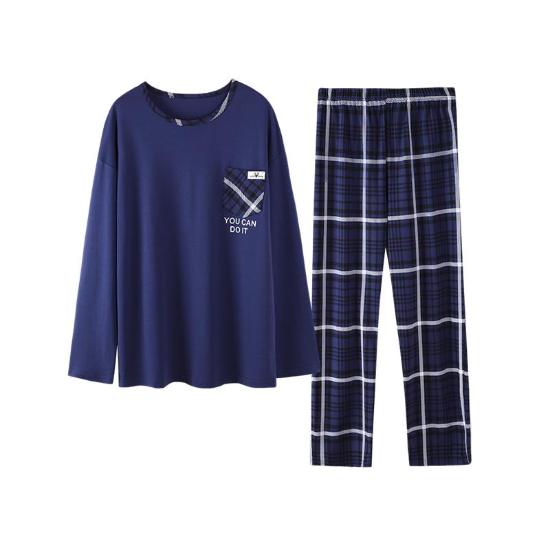 Βαμβακερή Πιτζάμα Σετ Κομψό Μινιμαλιστικό Στυλ Πιτζάμες Μεγάλο Μέγεθος Φόρμα Σπιτιού για Αγόρι Φθινόπωρο Χειμώνας Ανδρική Καθημερινή Ρόμπα