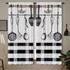 2pcs Kitchen Utensil Gingham Curtains   Light Filtering   Polyester   Farmhouse Cafe Window Decor   Rod Pocket