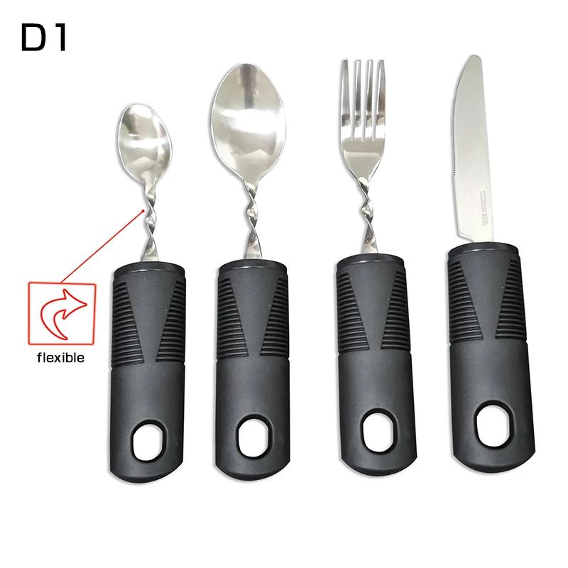 3/4/5Pcs/Set Elderly Adaptive Utensils Disabled Bendable Feeding Dinnerwares Parkinsons Self Training Spoon Fork Tableware
