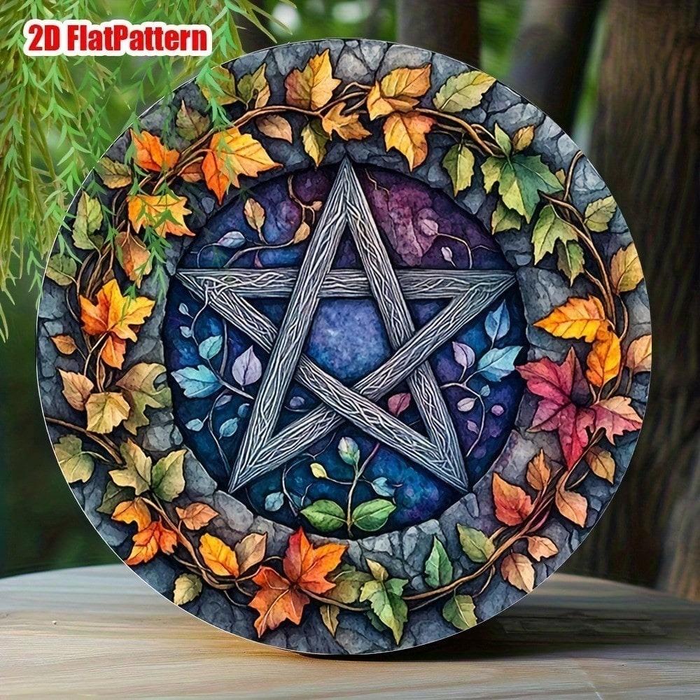 Vintage Pentagram Metal Wall Art Round Aluminum Sign Gothic Home Decor Halloween Christmas Gift