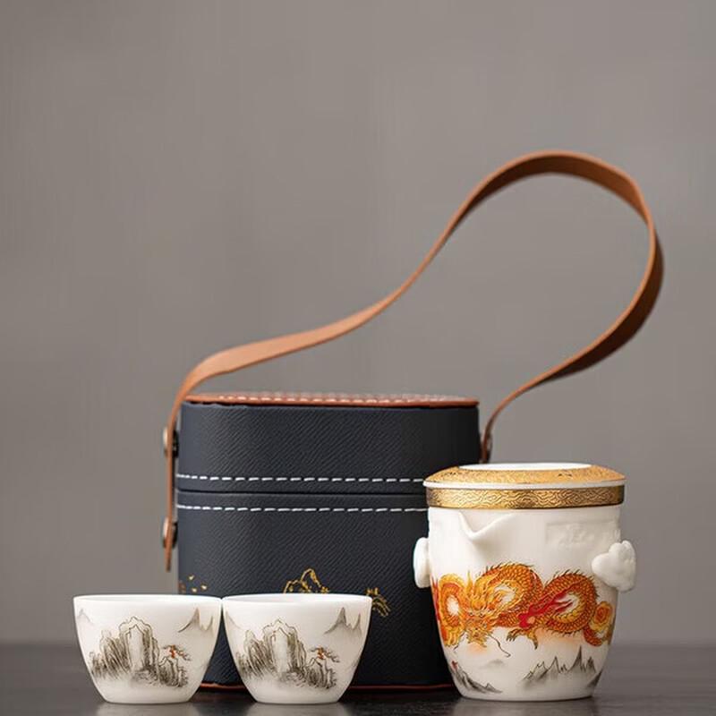 SUSHI CERAMICS Mutton Fat Jade Porcelain Travel Tea Set - Dragon Design