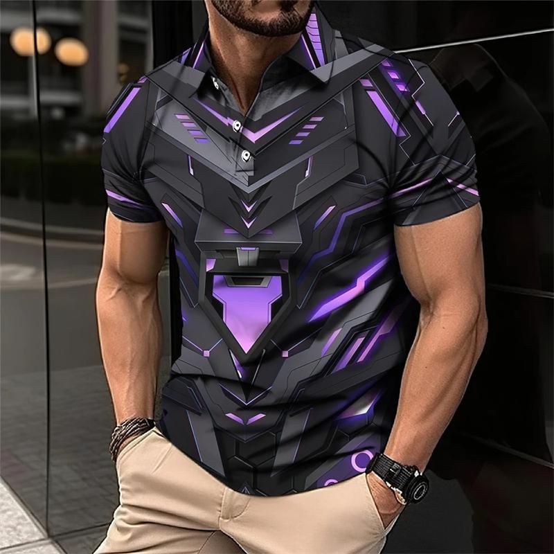 Cool Mecha 3D-tryckta kortärmade pikétröjor för män Kläder Tech-stil Kortärmad Mode Techwear Sport Muskel POLO-tröja