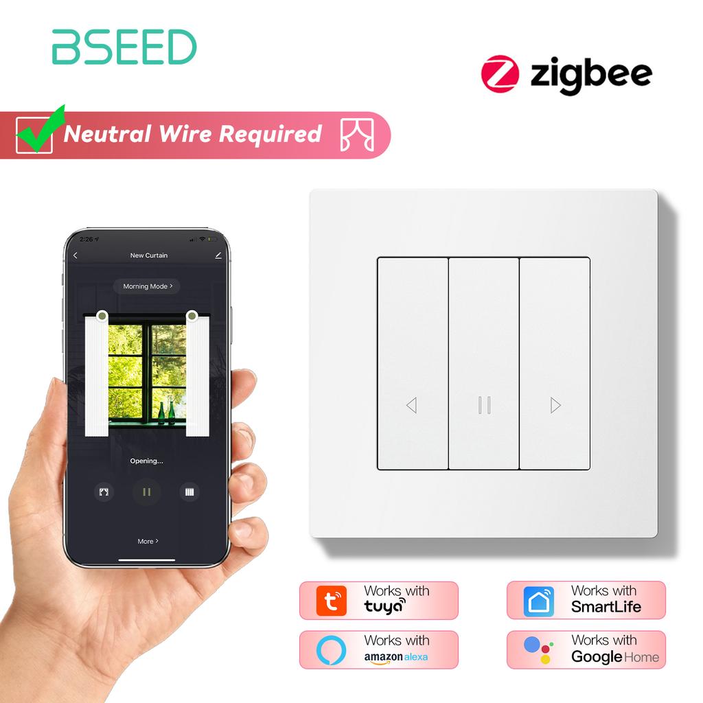 BSEED Zigbee Curtain/Light/Roller/Dimmer Switch Series Wall Smart Click Switches Shutter Backlight Plastic Frame Tuya APP Switch