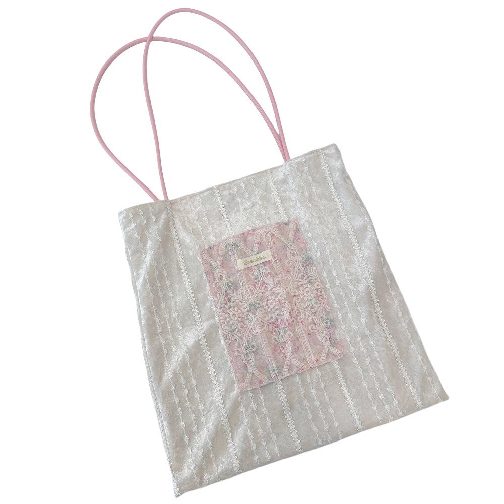 New Style, Pearl, Niche Design, Canvas Bag, Large Capacity, Commuting Bag, Girls' Bag, Lace Hand-held Shoulder Bag