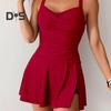 Women One Piece Swim Dress Tummy Control Swimsuit Slimming Back Cross Bathing Suit for Vacation Beach Pool Tanning