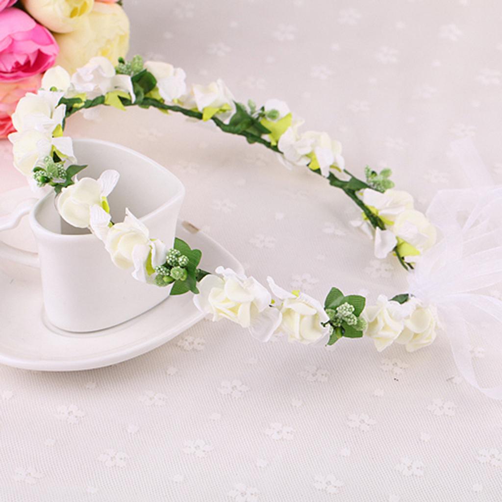 Women Garland Flower Hairband Simulated Fabric Flower and Leaf Wreath for Women Party Hairstyle Making