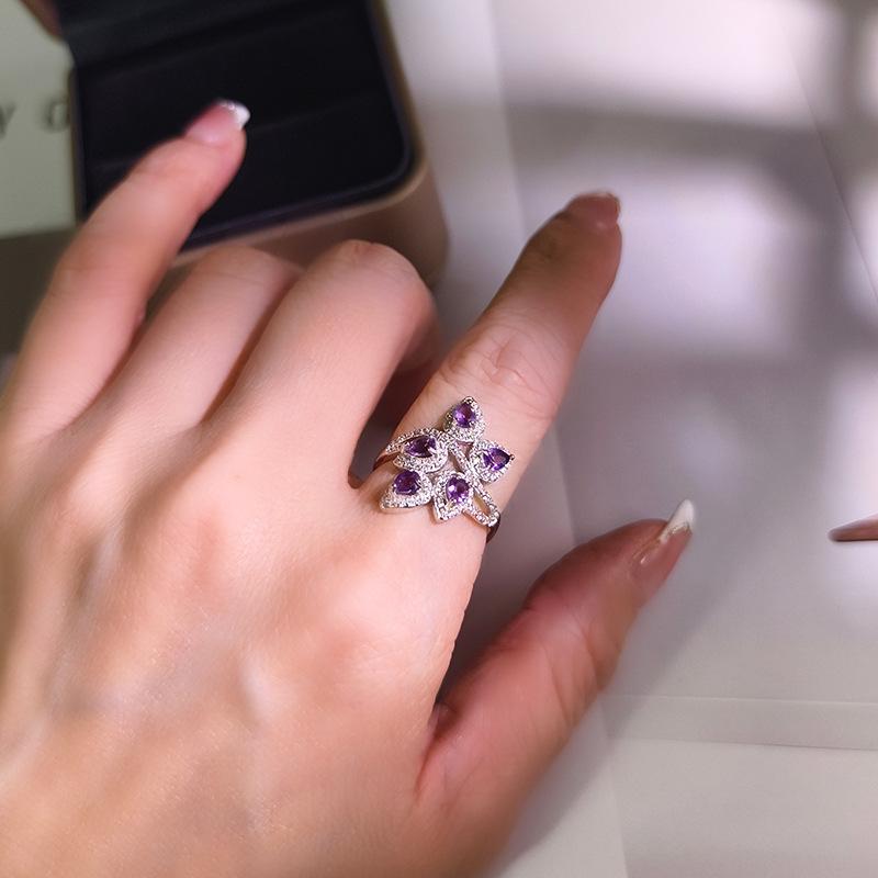 

S925 Silver Adjustable Ring with Natural Crystal/Peridot/Topaz, Gemstone Jewelry for Women opening adjustable