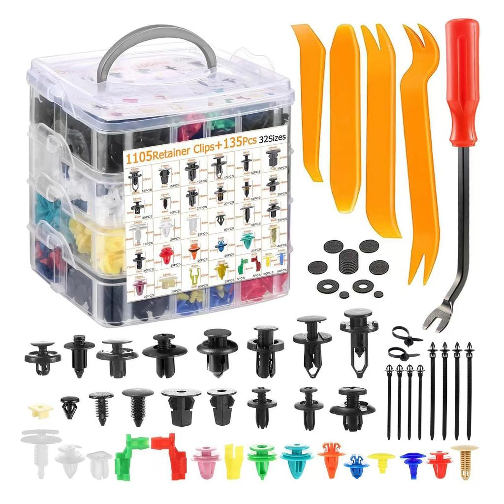 1240Pcs Car Retainer Clips & Body Clips Kit Nylon Bumper Fender Rivets Door Panel Clips Plastic Rivets with 10 Cable Ties