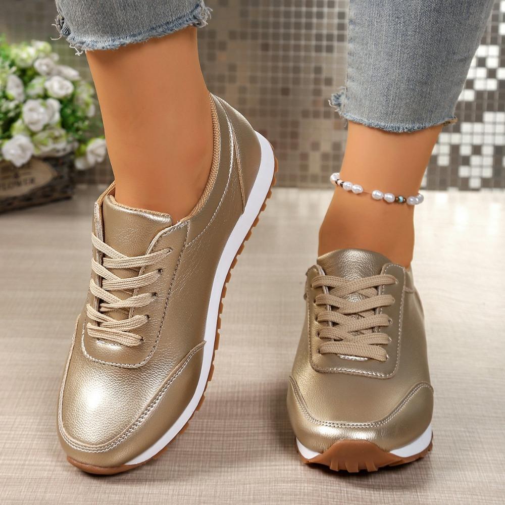 Fashion Fashion Gold Silver Platform Sneakers Women Spring Autumn Lace Up Plus Size Casual Sneakers Woman Comfort Non Slip Sport Shoes