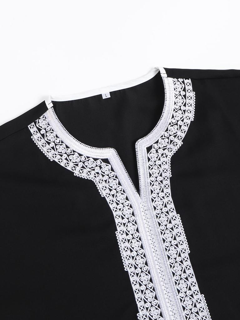 2024 Men's Embroidered Short Sleeve Robe, Middle Eastern & Malaysian Style