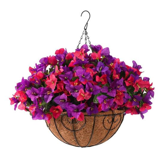 1/2Pcs Hanging Artificial Bougainvillea Speetabilis with Coconut Palm Flower Basket UV Resistant Fake Flower Indoor Outdoor Faux Bloom Decoration