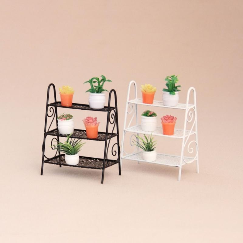 Iron Miniature Plant Holder For 1/12 Scale Doll House Scene Setting Display with Potted Flower for Living Room Decors