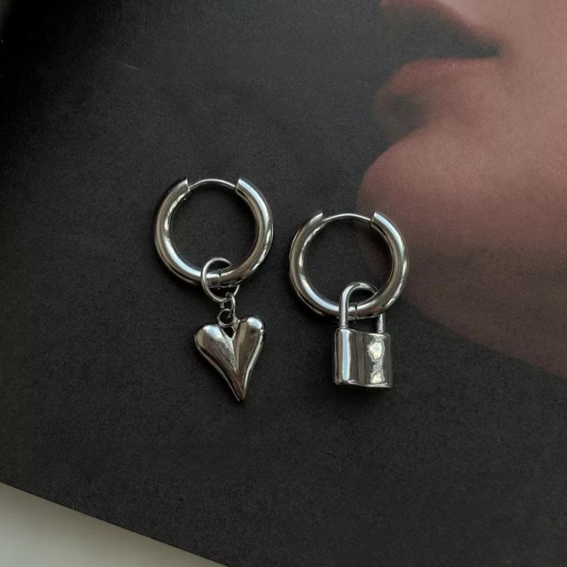 Sweet Pink Zircon Heart-Shaped Pendant Earrings For Women Simple Geometric Circular Ear Buckle Fashion Jewelry Accessories Gift