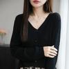 Versatile Fashion Wool V-Neck Ribbed Cardigan Sweater, Long Sleeve Top
