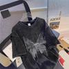 Cotton Washed Old T-shirt Men's and Women's Spring and Summer Retro Butterfly Printing Short-sleeved American Trend High Street Couple T-shirt