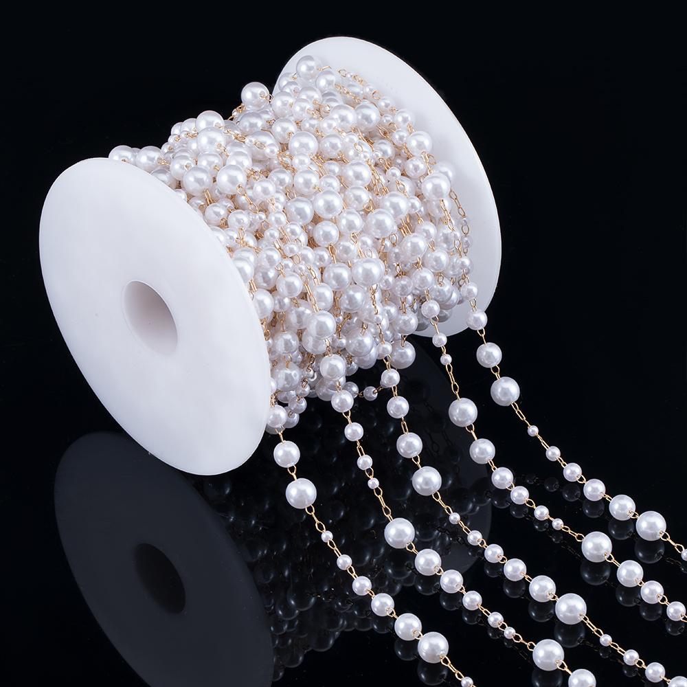 50CM 1M Plastic Imitation Pearl Ball Beaded Chain 3-8mm Multisize Beads Copper Chains Necklace Earring Cloth DIY Jewelry Making