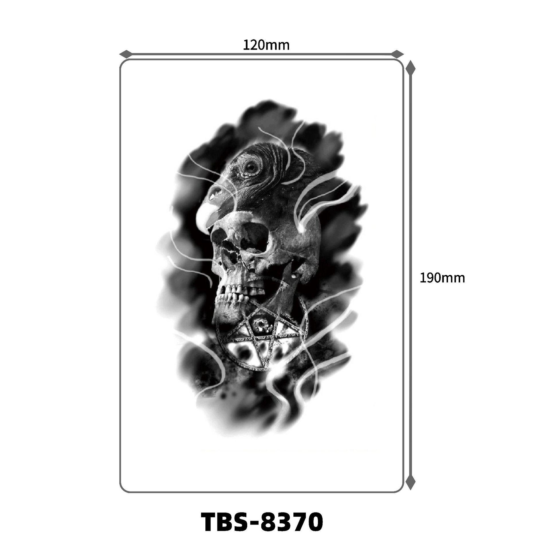 Waterproof Dark Wolf Head & English Letters Full Arm Tattoo Stickers with Large Flower Pattern 120x190mm