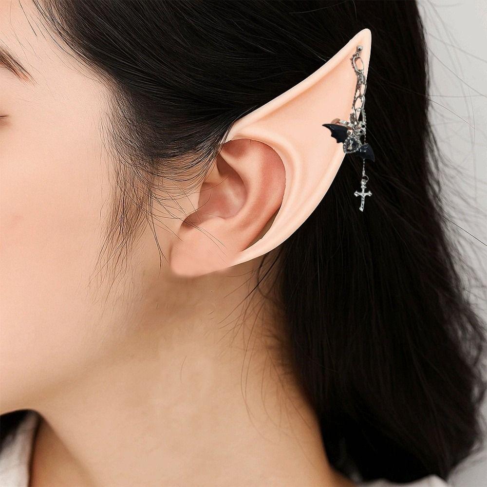 1 para Lateksowe Uszy Elfa z Kolczykiem Cuff Biżuteria Urocze Sztuczne Uszy Akcesoria Cosplay