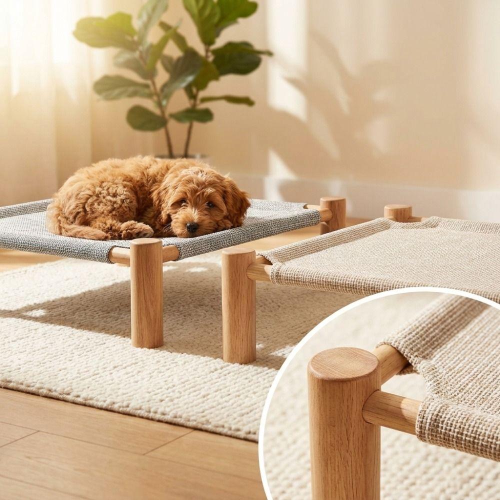 Sturdy Kitten Sleeping Bed Wooden Frame Cat Hammock Bed Practical Pet Cool Nest Pet Supplies