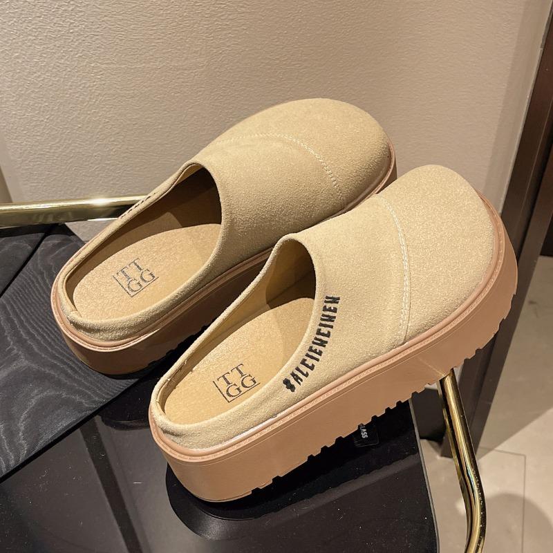 Fashion 2024 New Mules Slippers Women Shoes Khaki Casual Slippers Flat Cover Toe Slides Platform Loafers Comfortable Versatile Women's