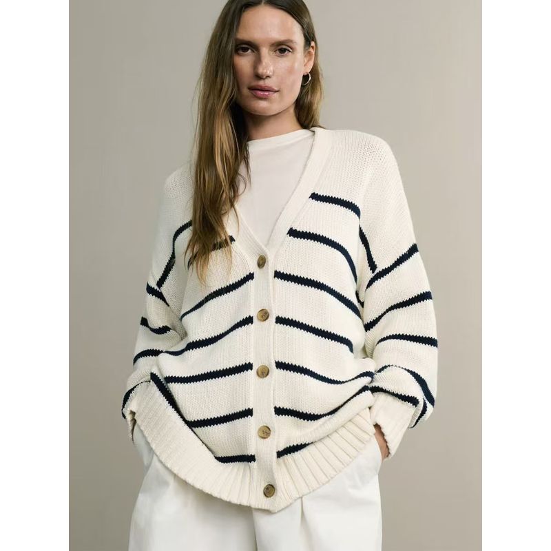 European and American New Fashion Casual Loose Striped Knitted Cardigan sweater Cardigan Knitted Sweater