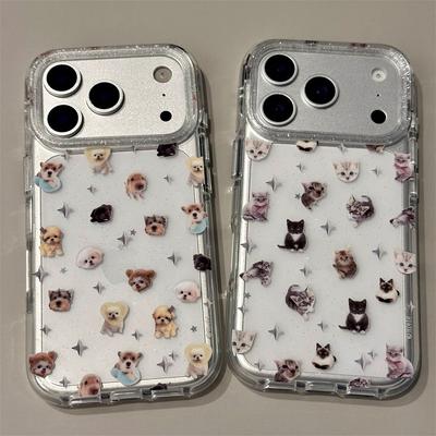 Süßer Welpen-Cartoon Kätzchen Glitzer Glänzende Sterne Transparente Hülle für iPhone 16 17Pro 13 14 15 17Promax Schutz Stoßfeste Hülle