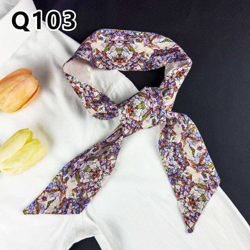 New Long Versatile Silk Scarf Tied Hair Band Bow Letter Floral Streamer Tied Bag Gift Small Silk Scarf