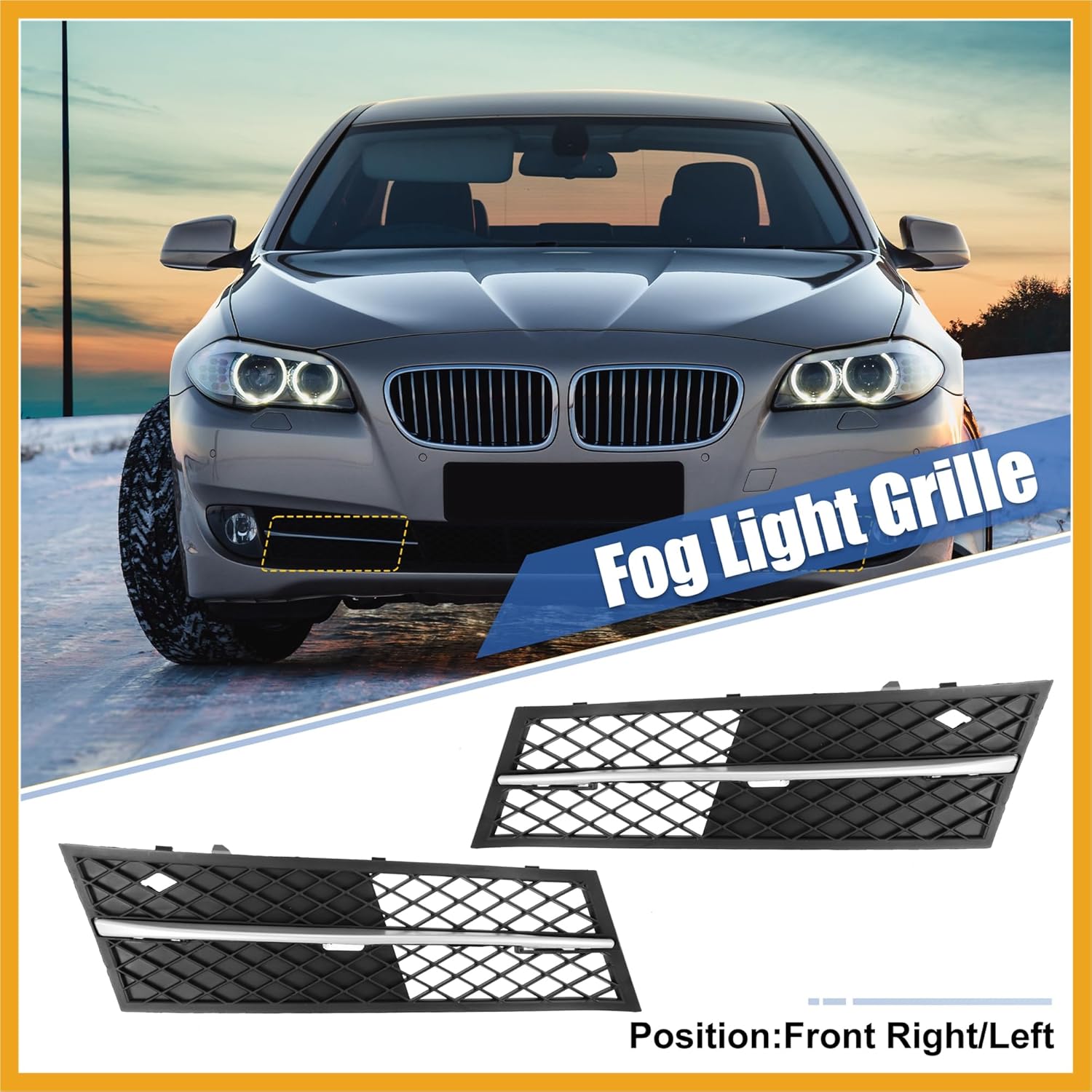 Pair Front Fog Light Grille Bumper Grill Cover for BMW F10 F11 528i 535i 2011-2013 51117200699 51117200700 Replacement