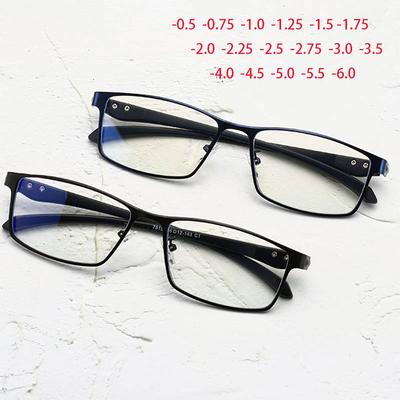 Vollmetallrahmen Kurzsichtigkeitsbrille Herren Damen Fertig Anti Blaulicht Korrektionsbrille -0.5 -0.75 -1.0 -2 Bis -6