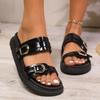 New Summer Round Toe Fashion Belt Buckle One Strap Women's Chunky Sole Slide Sandals