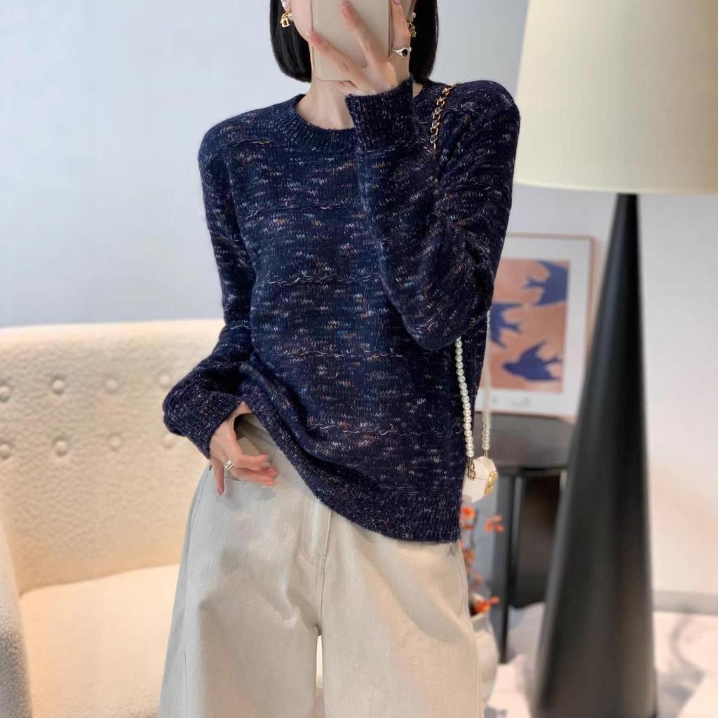 Women's Colorblock Round Neck Knit Sweater Cardigan - High-End Autumn/Winter 2025 Collection