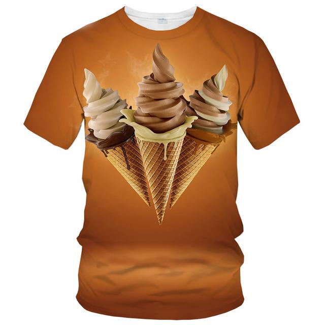Sommerinteresse Eiscreme-Grafik-T-Shirts für Männer, lässig, persönlichkeitsorientiert, 3D-gedruckt, coole T-Shirts, Hip Hop, Harajuku, O-Ausschnitt, Streetwear-Tops