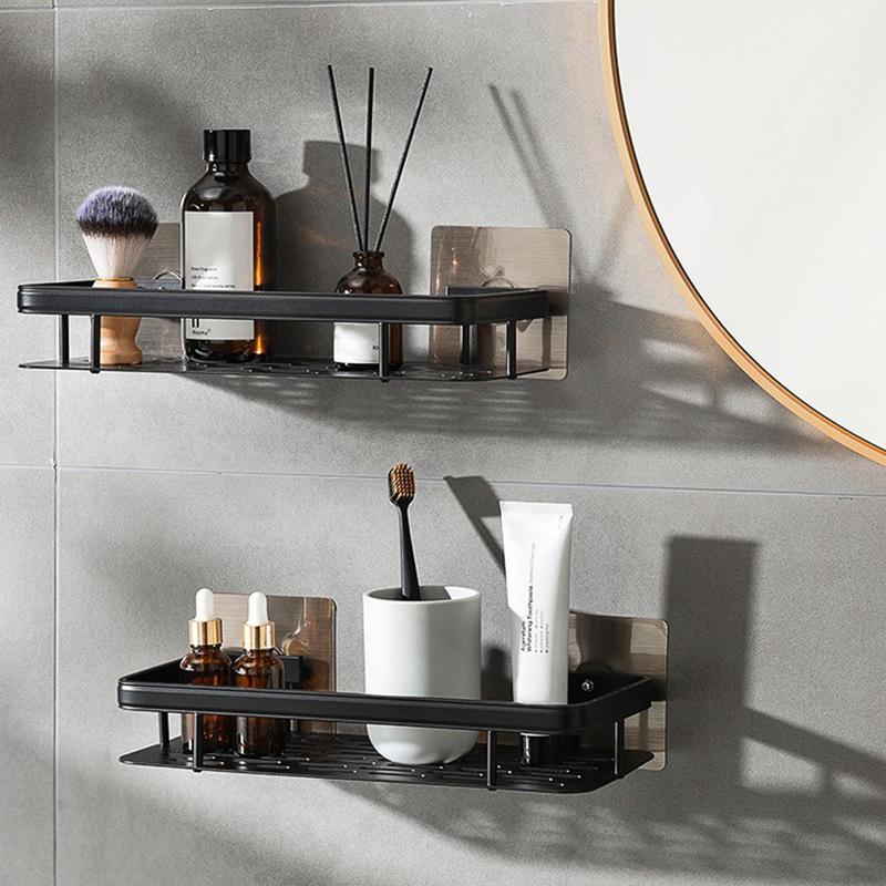Estante de baño con ventosa para almacenamiento de artículos de tocador de baño, sin perforaciones, para montaje en pared, dispositivo de almacenamiento para artículos del hogar, almacenamiento en el hogar