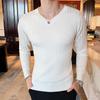 Men's Slim-Fit High Elastic V-Neck Knit Sweater - Long Sleeve Woolen Base Layer for Autumn/Winter