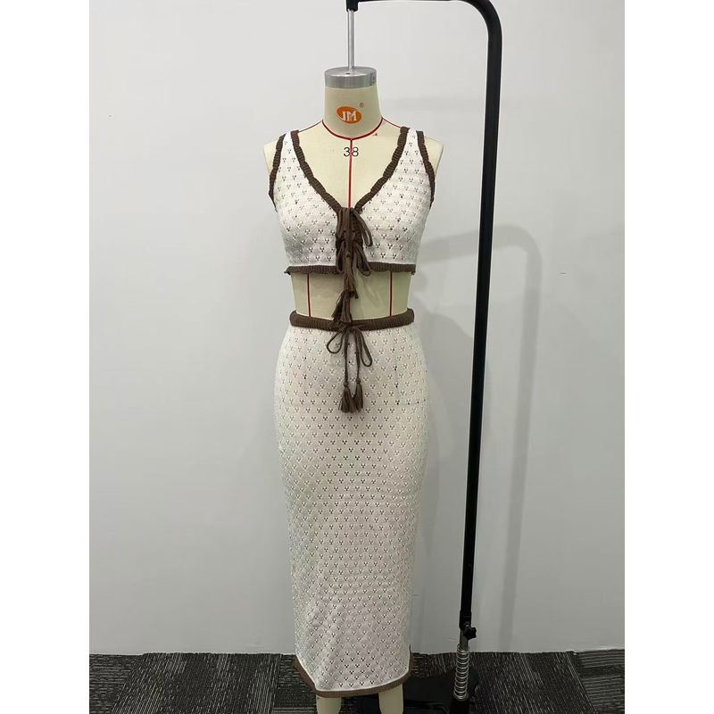 

Western Style Hollow Knitted Beach Vest Skirt Two-Piece Knitted Vest and Skirt Set Image color M