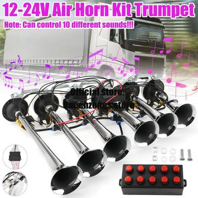 12-24V 6 Borili Araba Hava Kornosu Kiti Ultra Yüksek Sesli 10 Farklı Ses Kontrolü 1 adet Gümüş