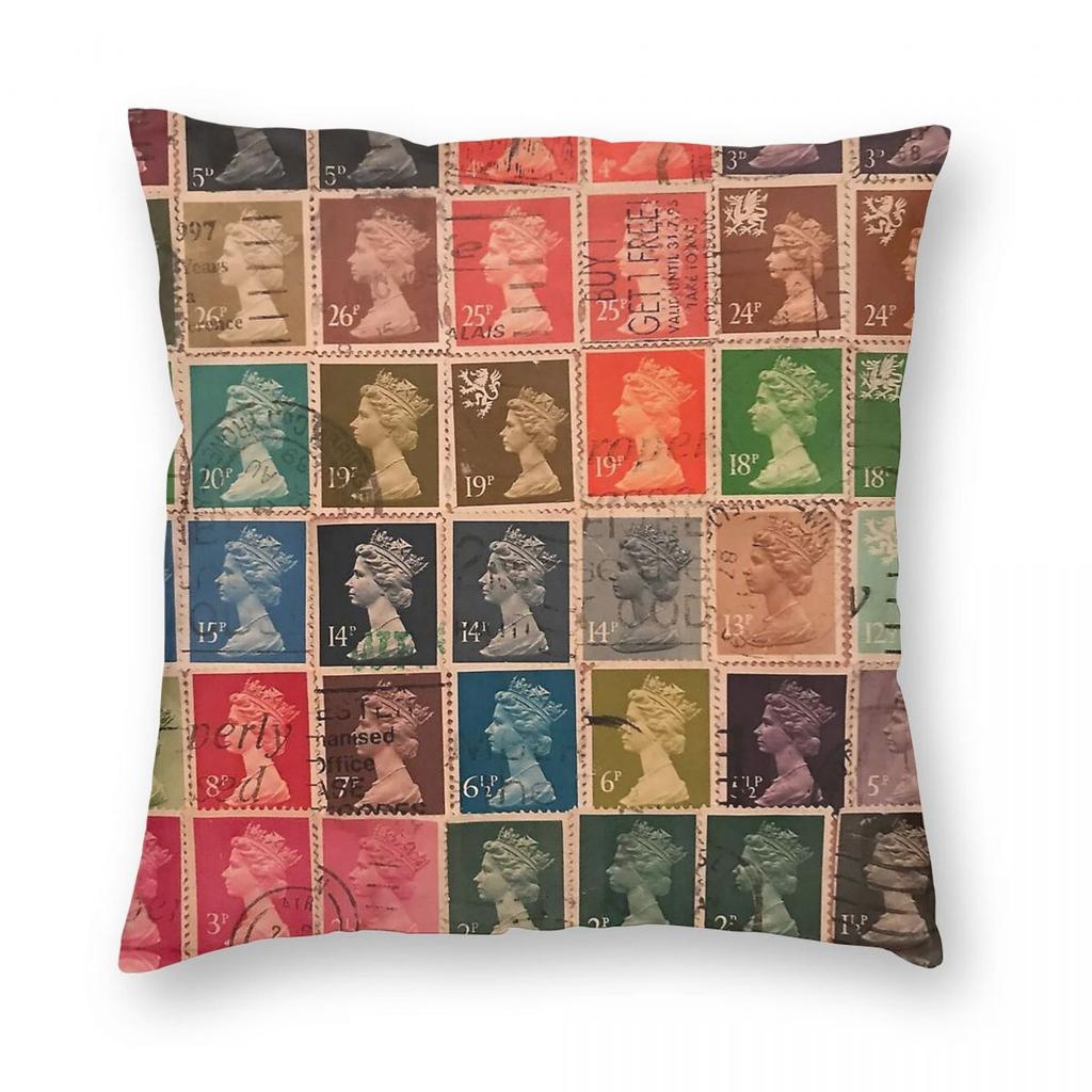 Vintage Stamp Queen Elizabeth Square Pillowcase Polyester Linen Velvet Printed Zip Decorative Sofa