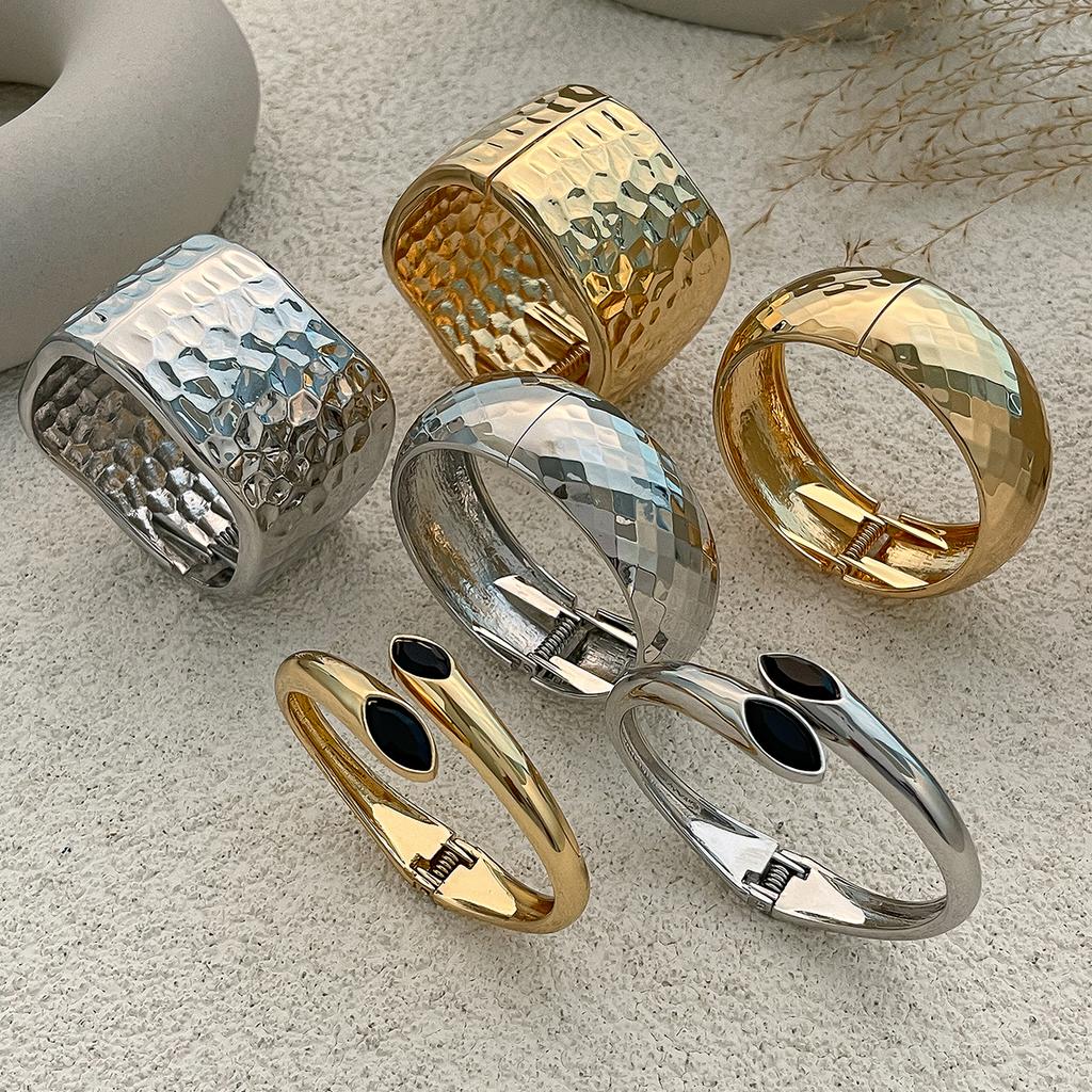 SHIXIN Steampunk Goldfarbe Geometrisch Klobig Breit Manschette Armreifen Übertrieben Metall Groß Feder Armreifen für Damen Armband Neu Herren