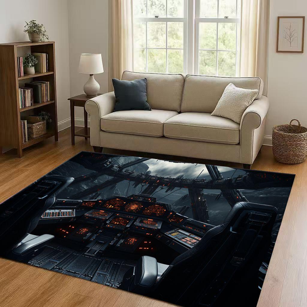3D Spacecraft Aircraft Cockpit Dashboard Living Room Non Slip Area Rug Carpet for Bedroom Kids Playroom Sofa,Home Decor Doormat