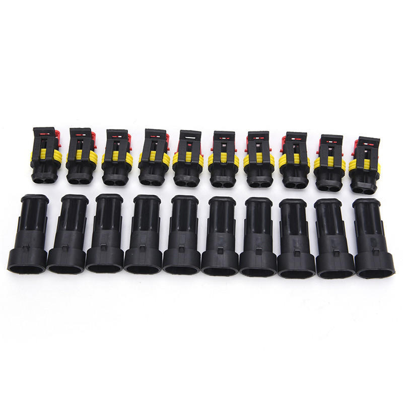 10 Kits 2 Pin Way Sealed Waterproof Electrical Wire Connector Plug Car Auto Sets