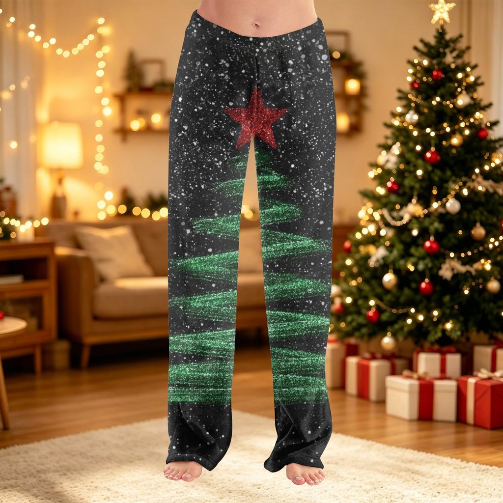 Women's Christmas Print Pants Fuzzy Casual Pants for Holiday and Winter Wear