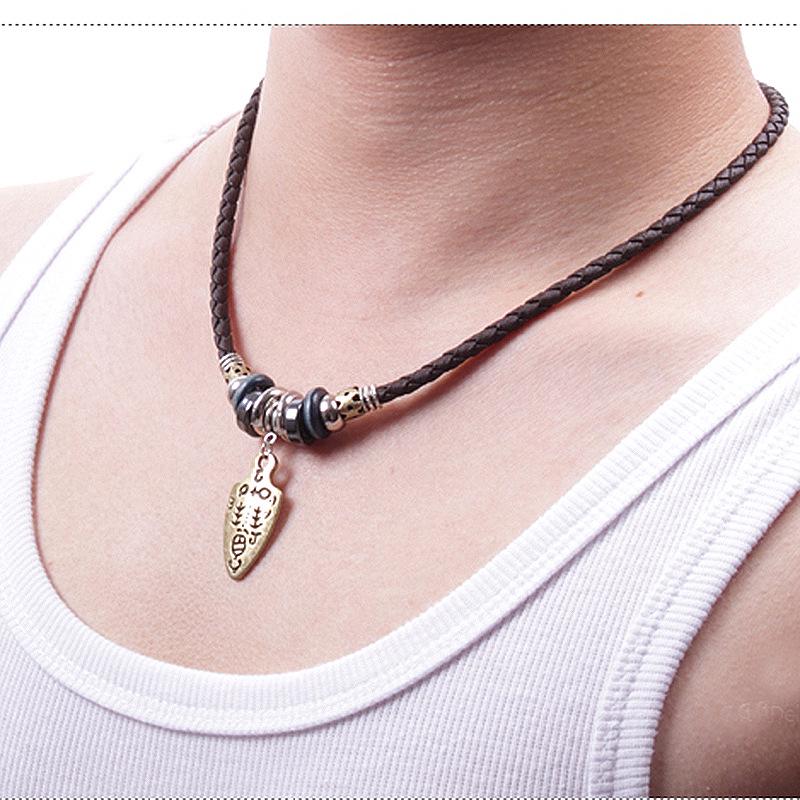 

European & American Leather Cord Ancient Sword Pendant Necklace - Fashion Jewelry коричневый
