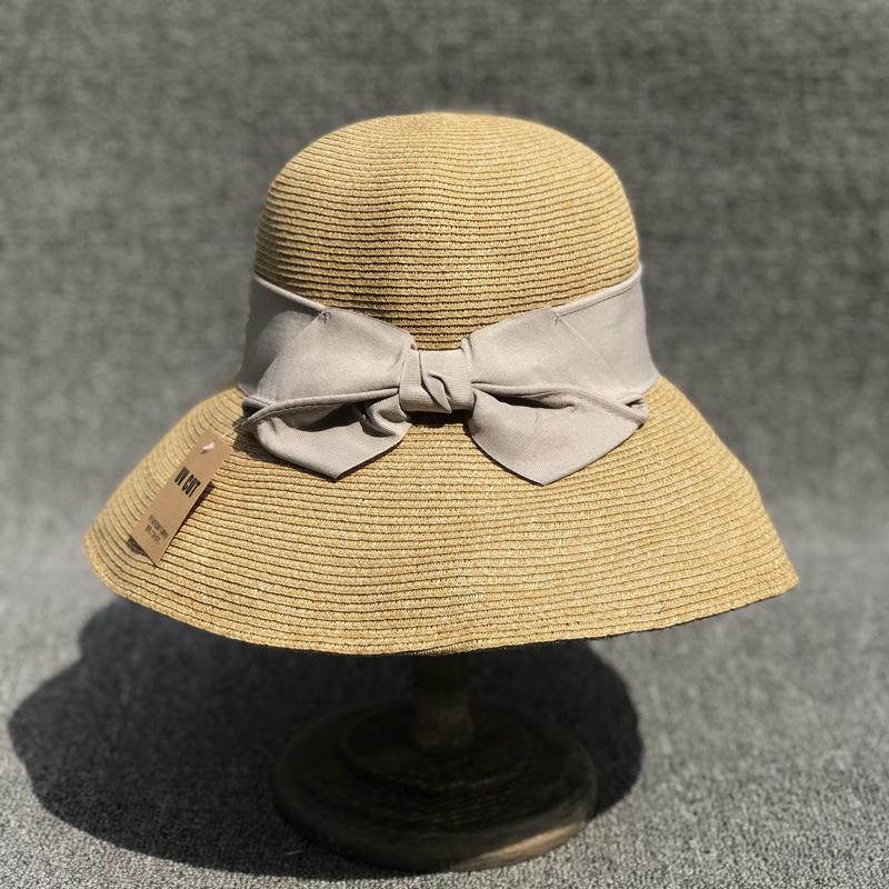 Sun Litong Travel Sunscreen Bucket Hat Women'S Summer Eaves Bow Sunshade Straw Hat Foldable Sun Hat