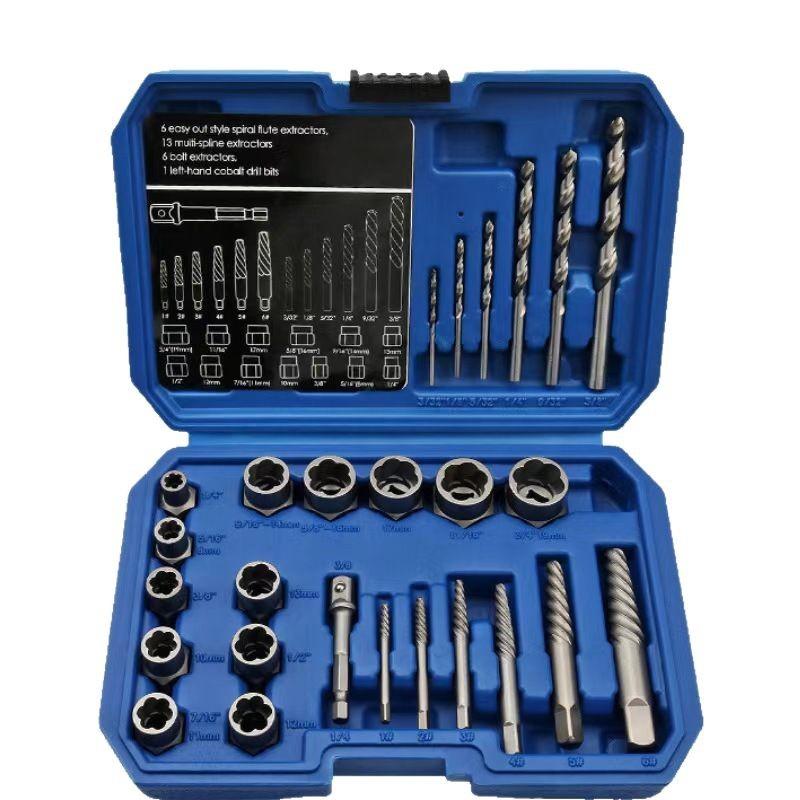 26Pcs/Set Bolt Nut Socket Wrench Removal Tools Electric Drill Bits Torque Wrench Drive Damaged Screw Extractor Car Repair Tools