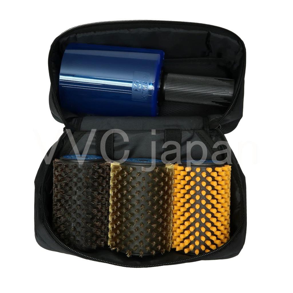 Snowboard and Ski Waxing Brush Rotating Brush Set with Bearing 3 Brass or Cork and Horsehair Brush Handle, Brushes, Nylon, Horsehair, (Brass, Nylon,