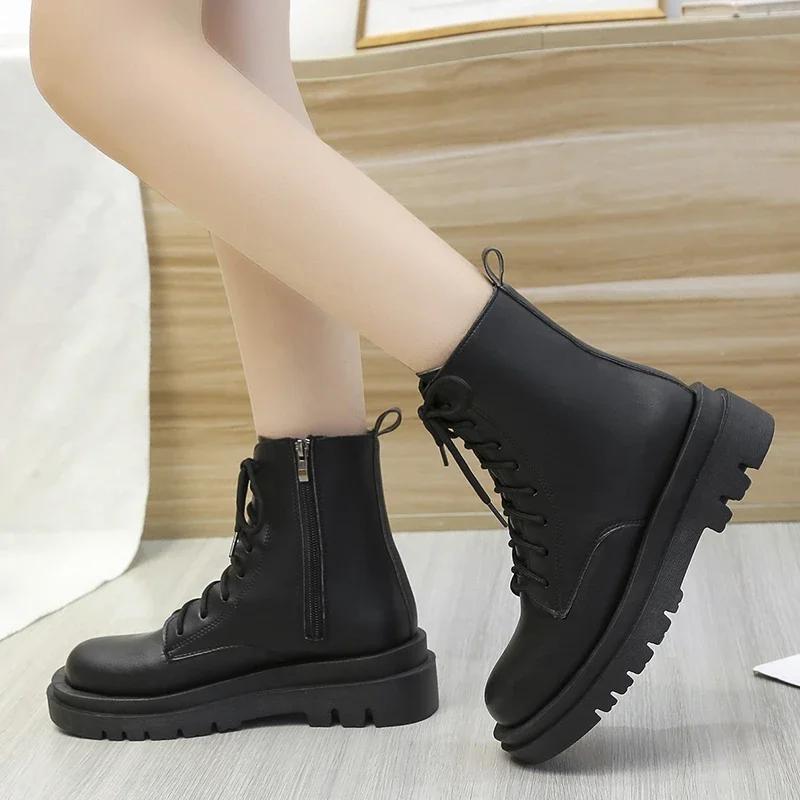 Fashion Women's Platform Shoes Autumn Round Toe Side Zipper Ankle Boots for Women Casual Sneakers Outdoor Women's Platform Boots